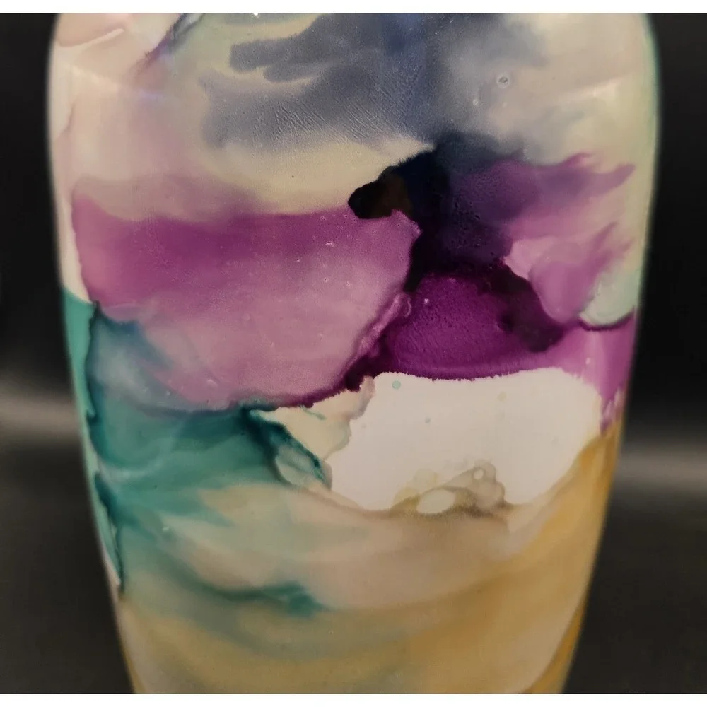 Itallian Swirl Vase Franco Design  Marbled Reverse Painted Art Glass B#27